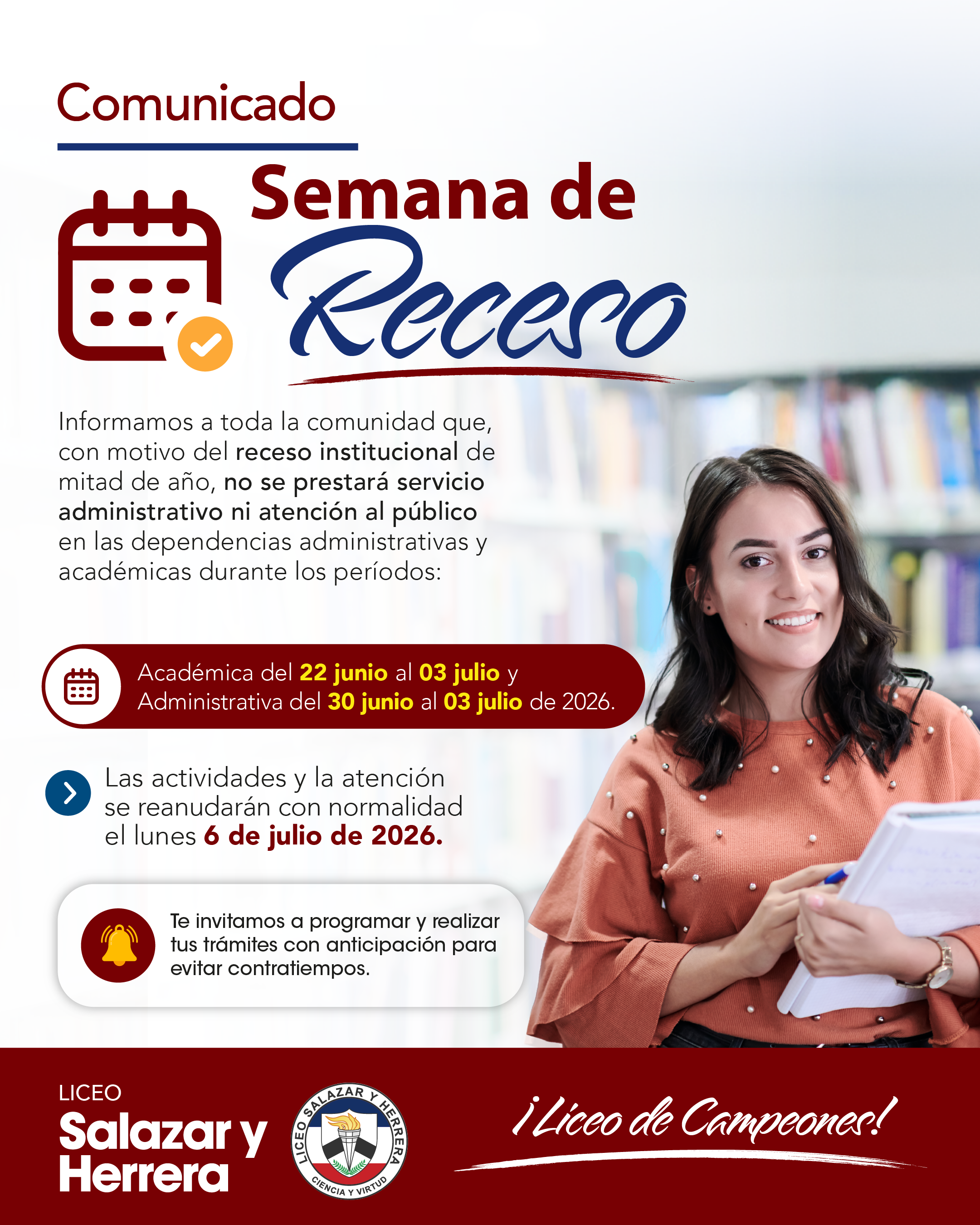 Conoce las fechas de nuestro receso institucional IUSH
